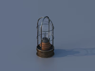 Vintage Table Lamp With Metal Cage Structure And Wooden Base Design 3d model