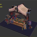 Wooden Market Stall Design With Canvas Roof String Lights Displayed Goods And Potted Plants