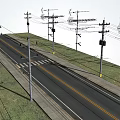Urban Road Facilities With Utility Poles Overhead Power Lines And Street Lamps