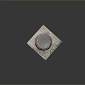 3D Rendered Round Sewer Manhole Cover With Grated Top On Aged Stained Concrete Base