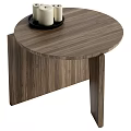 Round Wooden Coffee Table with Brown Surface and Candle Tray on Top