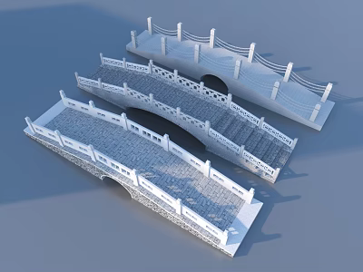 Three Stone Bridges With Railings And Arch Designs In Stone Construction 3d model