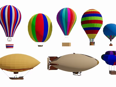 Colorful Inflatable Air Models Including Hot Air Balloons And Airships With Striped Designs 3d model