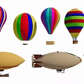 Colorful Inflatable Air Models Including Hot Air Balloons And Airships With Striped Designs