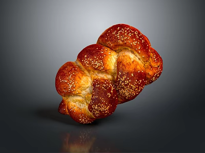 Fluffy Freshly Baked Golden Braided Bread With Toasted Sesame Seeds 3d model