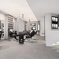 Modern Hair Beauty Salon Interior With Black Styling Chairs Mirrors And Product Shelves