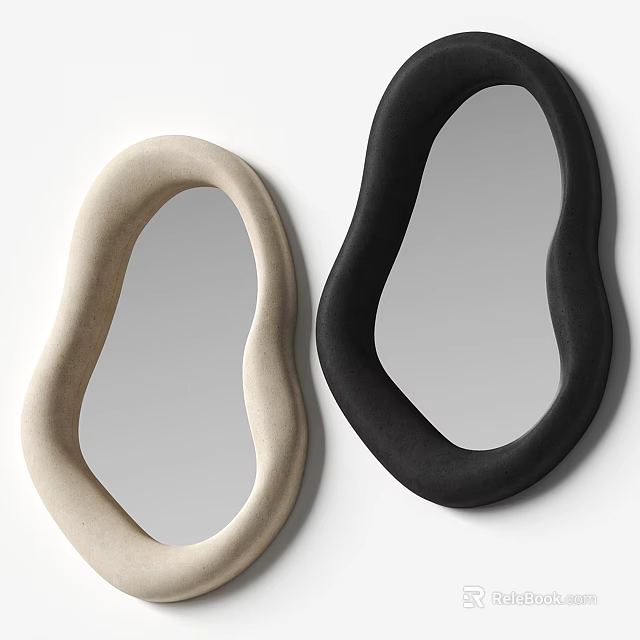 Modern Irregular Shaped Beige and Black Mirrors with Organic Frame Design 3d model 