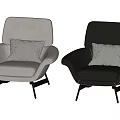 Modern Gray Leather Single Sofa With Decorative Pillow And Sturdy Metal Legs