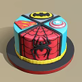 Superhero Themed Cake With Batman Superman Captain America Spider Man Logos And Spider Web Design