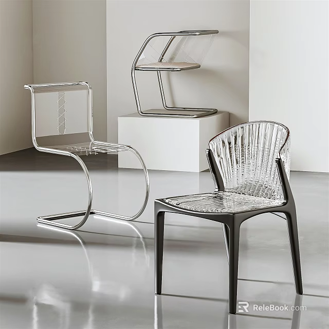 Modern Leisure Chairs With Sleek Metal Frame And Woven Seat Back Design 3d model 
