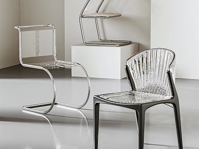 Modern Leisure Chairs With Sleek Metal Frame And Woven Seat Back Design 3d model