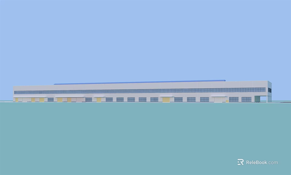 Large Modern Industrial Factory Building With Metal Structure And Multiple Glass Windows 3d model 