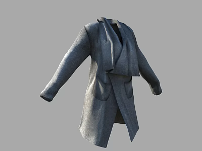 Gray Long Coat 3D Model With Lapel Design And Loose Fit Fabric Texture 3d model