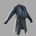 Gray Long Coat 3D Model With Lapel Design And Loose Fit Fabric Texture 3d model