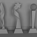 Golden Trophy Awards With Various Designs And Black Bases For Ceremonies