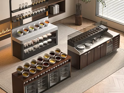Modern Functional Table With Shelves And Cabinets For Storing Cups And Plates 3d model