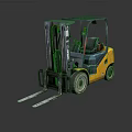 Yellow Industrial Forklift With Front Forks Driver Cab And Reflective Surface 3d model