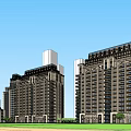 Classical Commercial Street Featuring High Rise Buildings Ornate Windows And Green Trees
