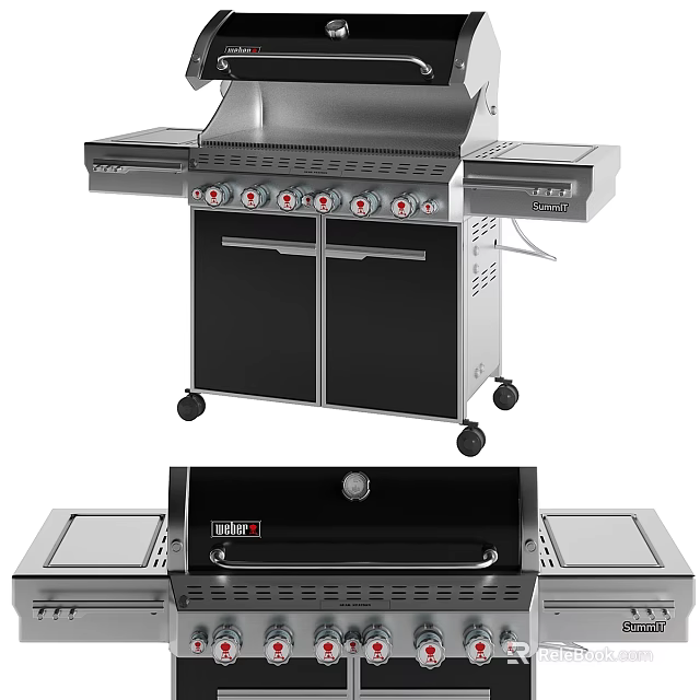 Stainless Steel Outdoor Grill With Control Knobs Storage Cabinet And Wheels 3d model 