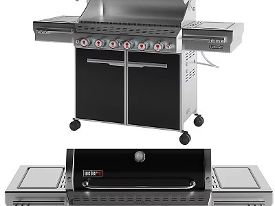Stainless Steel Outdoor Grill With Control Knobs Storage Cabinet And Wheels 3d model