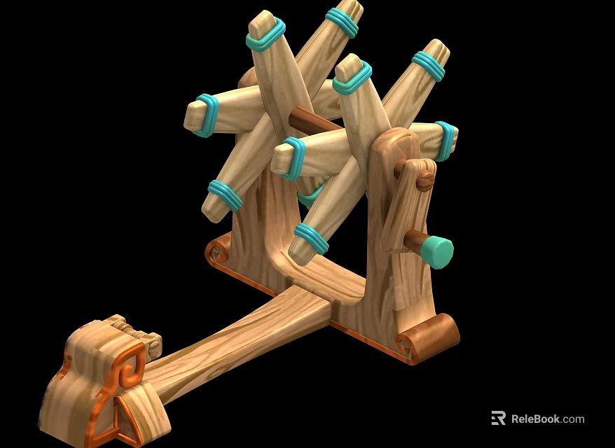 Traditional Wooden Mechanical Tool With Crossed Beams Blue Connectors And Handle 3d model 