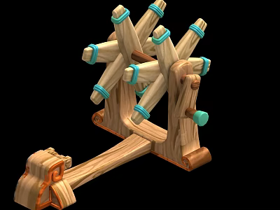 Traditional Wooden Mechanical Tool With Crossed Beams Blue Connectors And Handle 3d model