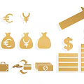 Financial Themed Wall Decor With Currency Symbols Money Bags And Upward Arrow