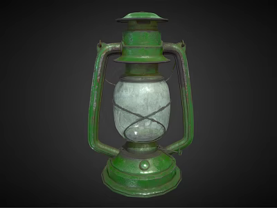 Vintage Green Candle Lamp with Metal Frame and Glass Shade Classic Design 3d model