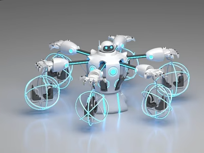 Robot Themed Amusement Ride With Suspended Seats And Blue Neon Lights 3d model