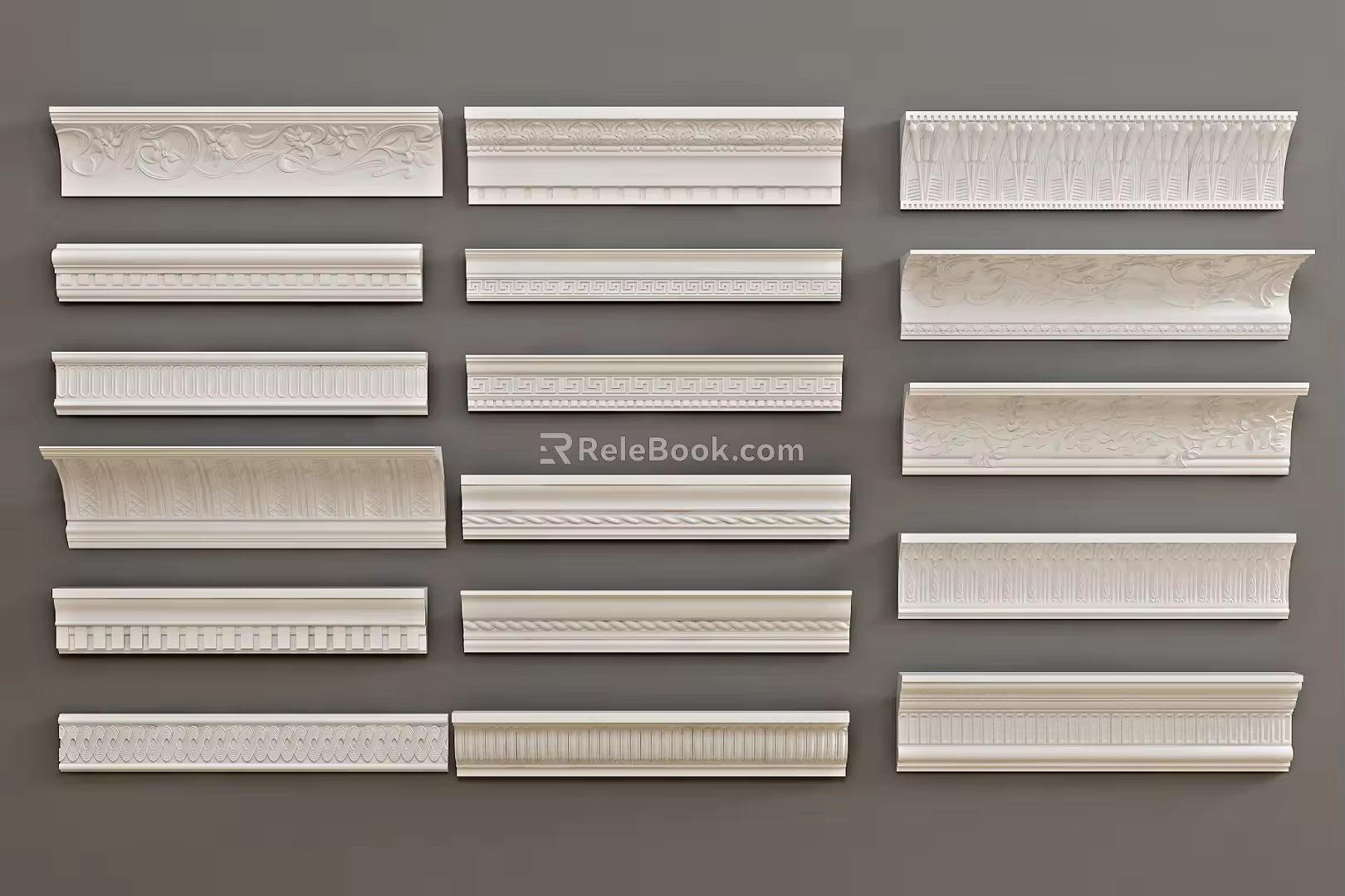 Nordic Plaster Line Gypsum Carving Single Flower Diagonal Flower Component 3d model