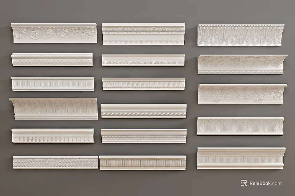 Gypsum Cornices Showcasing Various Decorative Patterns And Styles For Interior Decoration 3d model 