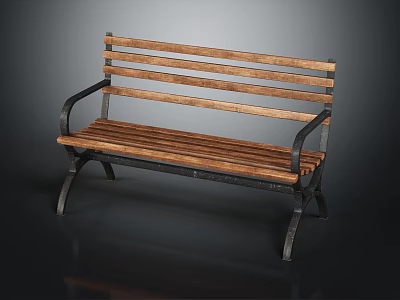 Outdoor Wooden Bench With Slatted Seat And Metal Armrests In Natural Park Setting 3d model