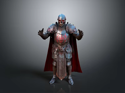 Silver Decorative Armor Statue With Red Cape For Home Living Room Decor 3d model