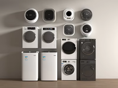 Various Modern Washing Machines With Different Styles And Colors For Home Use 3d model