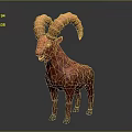 Red Goat like Creature with Large Curved Horns and Textured Body