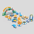 Colorful Cartoon Shaped Kids Playground Equipment With Dolphin Elements And Round Trampoline
