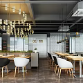 Modern Restaurant Interior With Open Layout Pendant Lights Wooden Tables And Comfortable Chairs