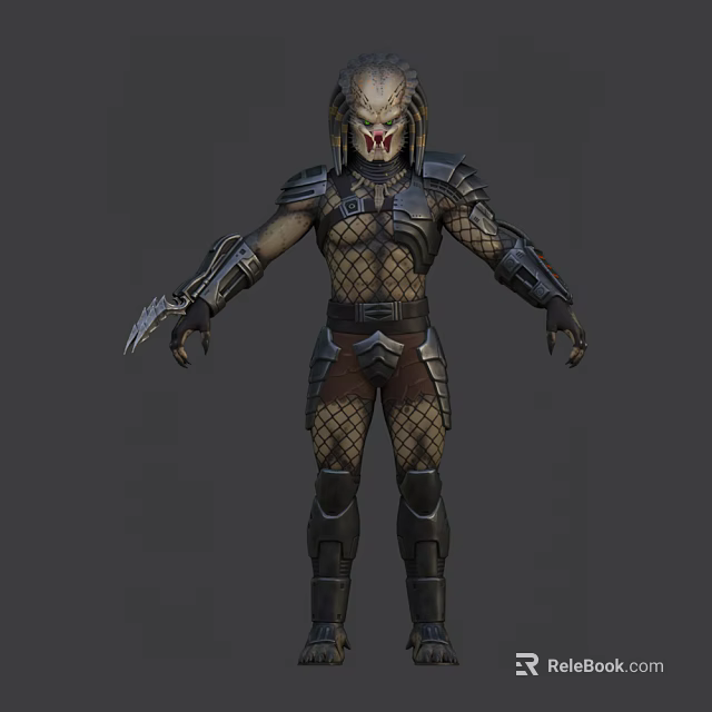 Futuristic Game Movie Character With Battle Armor Mask Net Suit And Claw Hands 3d model 