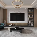 Modern Living Dining Room Interior With Beige Sofa Round Coffee Table And Decorative Painting