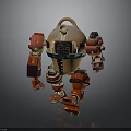 Yellow And Red Mechanical Robot With Vintage Body And Limb Components