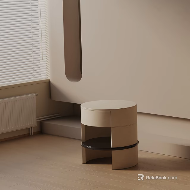 Modern Round Bedside Table With Light Wood Finish And Black Lower Shelf 3d model 