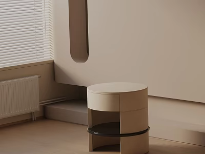 Modern Round Bedside Table With Light Wood Finish And Black Lower Shelf 3d model