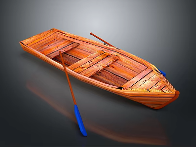 Traditional Wooden Rowing Boat With Blue Handled Oars And Classic Design 3d model