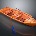 Traditional Wooden Rowing Boat With Blue Handled Oars And Classic Design