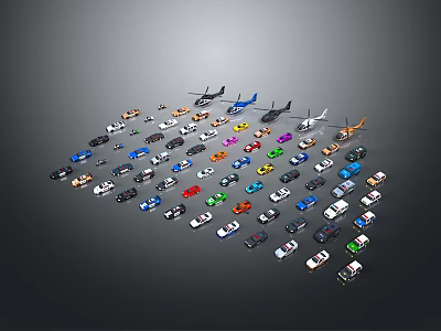 Police car set toy car safety equipment racing military rescue car rescue car wrecker 3d model