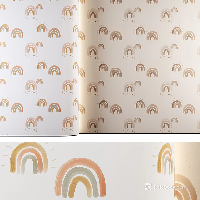 Rainbow Decorative Elements With Soft Color Repeating Pattern On White Background Design 3d model 