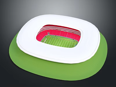 White Oval Stadium Model With Red Stands And Green Football Pitch 3d model