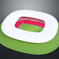 White Oval Stadium Model With Red Stands And Green Football Pitch
