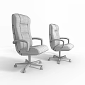 Two Black Leather Office Chairs with Armrests and Swivel Wheel Bases