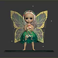 Game Movie Fairy Character With Golden Wings Flower Crown Green Dress And Red Strawberry